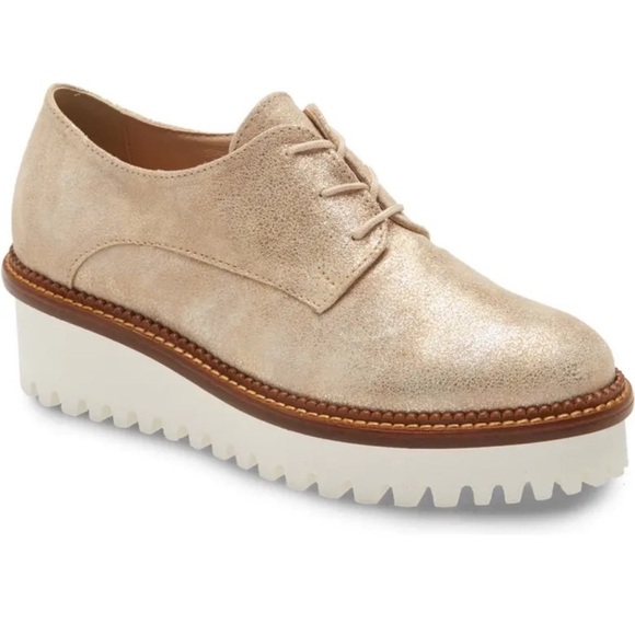 CORDANI Afton Platform Derby Gold Lace Up Loafer EU 41 Almond Toe NWOT Nordstrom - Picture 1 of 12